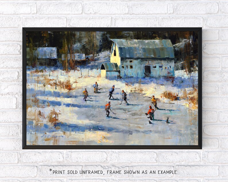 Ice Hockey Poster or Metal Print from Original Painting Hockey Wall Art Oil Painting Kids Room Decor Outdoor Hockey Game Hockey Gift image 2