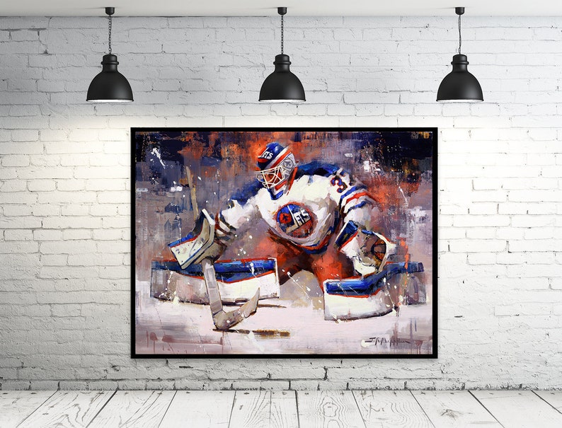 Connor Hellebuyck Canvas Print from Original Painting Winnipeg Jets Wall Hockey Wall Art Decor Goalie Gift image 1