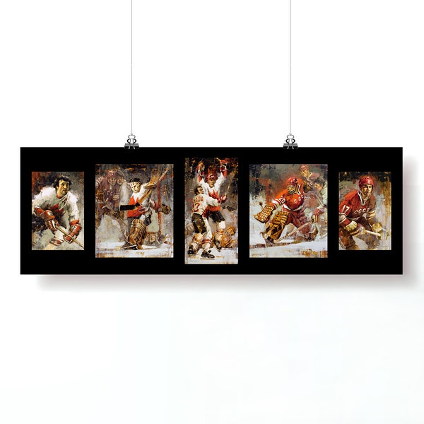 Summit Series Poster Print 5 Images in One with Black Background - 1972 Summit Series Team Canada vs Soviets Hockey Art, Hockey Decor