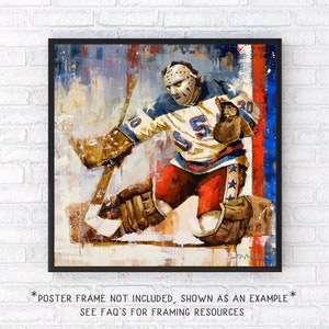 Jim Craig Team USA Hockey Poster or Metal Print from Original Painting 1980 Olympics Miracle on Ice Hockey Wall Art Goalie Gift image 2