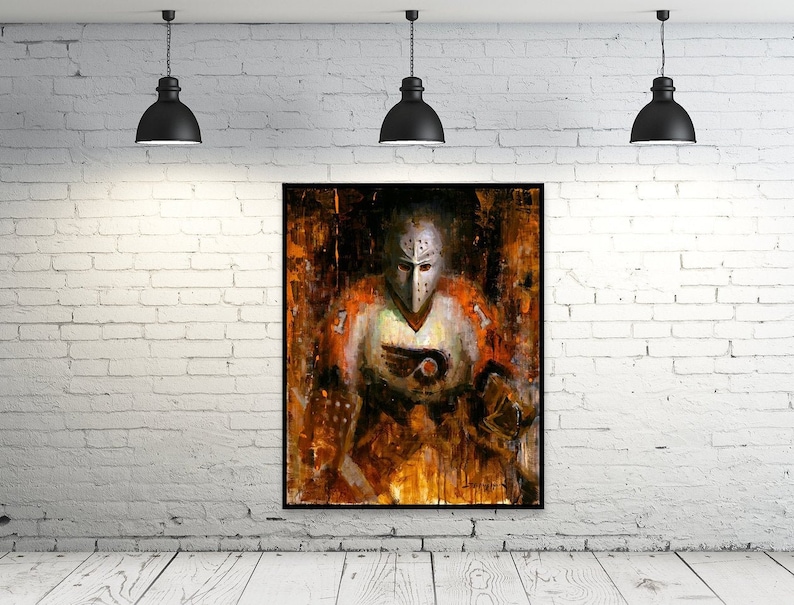 Bernie Parent Canvas Print from Original Painting Philadelphia Flyers Hockey Wall Art Decor Goalie Gift image 1