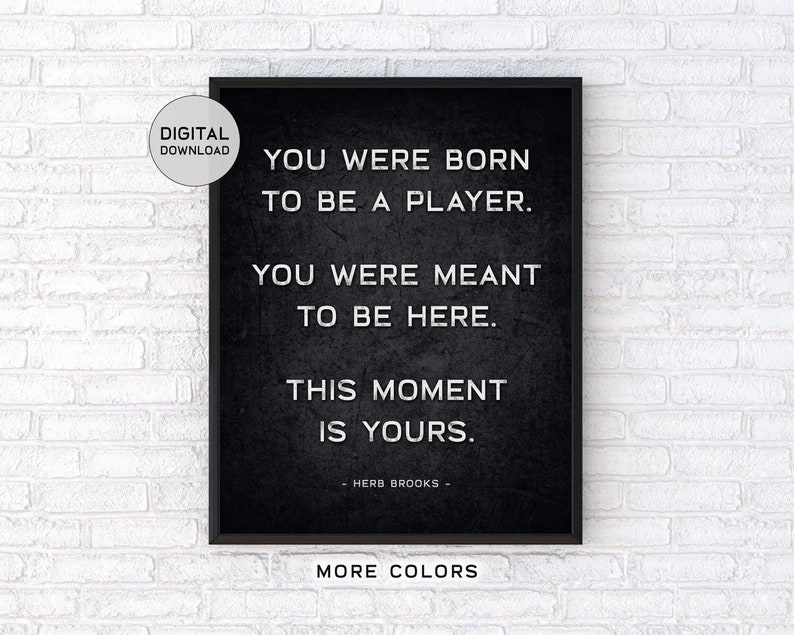 Herb Brooks Quote B&W Printable Wall Art Hockey Digital Download You Were Born To Be A Player ... image 1