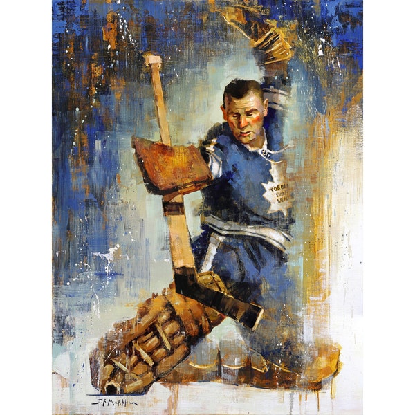 Affiche des Maple Leafs de Toronto de Johnny Bower ou impression sur métal à partir d'une peinture originale - décoration d'art murale hockey - gardien de but de la LNH - cadeau - sans cadre