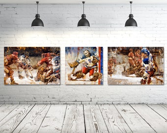 Miracle on Ice Canvas Print Set of 3 - Set #1 Horizontal Format - 1980 Olympics USA Hockey Prints from Original Painting - Hockey Wall Art