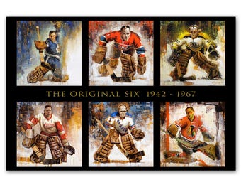 Original Six Hockey Wall Art Poster Print from Original Paintings - NHL Original 6 - Goalies - Goaltenders - Hockey Gift - Horizontal