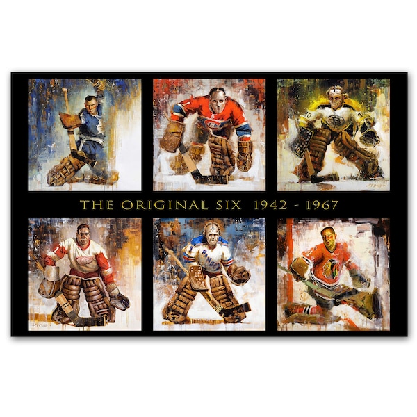 Original Six Hockey Wall Art Poster Print from Original Paintings - NHL Original 6 - Goalies - Goaltenders - Hockey Gift - Horizontal