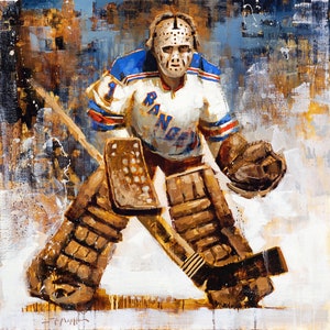 New York Rangers Poster or Metal Print from Original Painting Ed Giacomin Hockey Wall Art Decor NHL Goalie Gift Unframed image 1