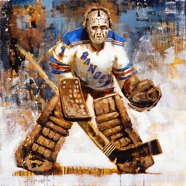New York Rangers Poster or Metal Print from Original Painting - Ed Giacomin - Hockey Wall Art Decor - NHL Goalie - Gift - Unframed
