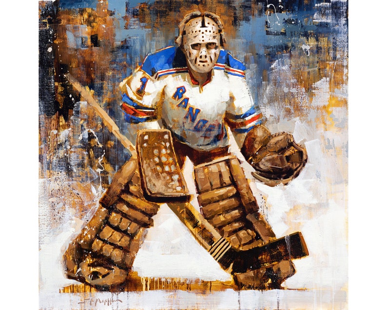 New York Rangers Poster or Metal Print from Original Painting Ed Giacomin Hockey Wall Art Decor NHL Goalie Gift Unframed image 1