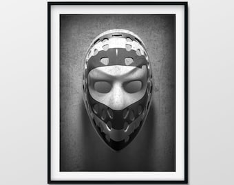 Dryden Goalie Mask Printable Wall Art Digital Download Black & White Photograph of Ken Dryden Goalie Mask, The Habs, Montreal Canadiens Gift