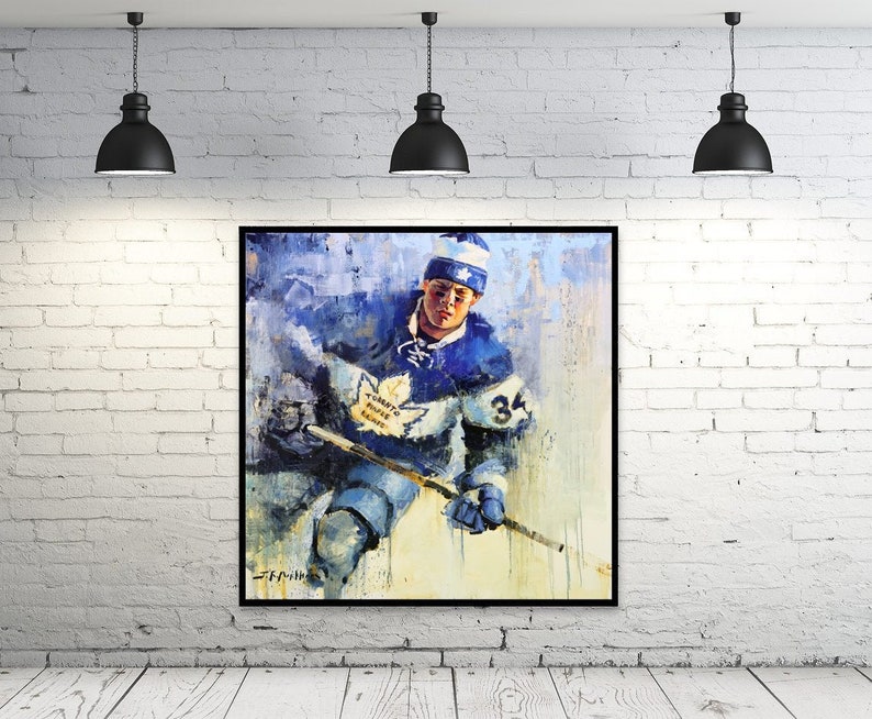 Auston Matthews Canvas Print from Original Painting Toronto Maple Leafs Wall Art Decor Hockey Gift image 1