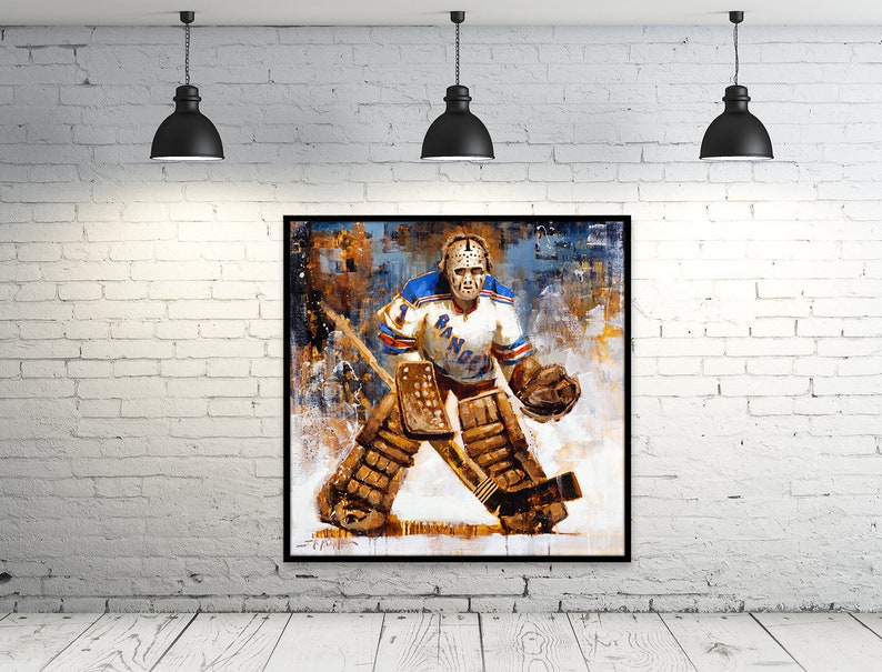 Ed Giacomin Canvas Print from Original Painting New York Rangers Hockey Wall Art Decor Goalie Gift image 1