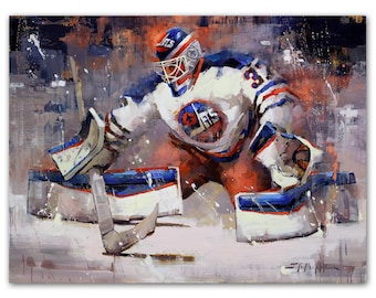 Connor Hellebuyck Poster Winnipeg Jets Print from Original Painting - Hockey Art Wall Decor - Goalie - Gift - Unframed