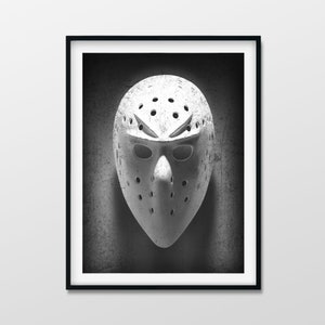 White Goalie Mask Printable Wall Art Digital Download Black & White Photograph of Vintage Fibrosport Goalie Mask, Hockey Wall Art Decor