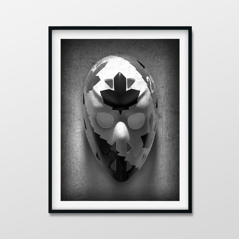 Mike Palmateer Goalie Mask Printable Wall Art Decor Digital Download Black & White Photograph Toronto Maple Leafs Gift image 1