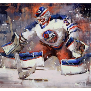 Connor Hellebuyck Winnipeg Jets Poster or Metal Print from Original Painting - Hockey Wall Art Decor - Goalie - Gift - Unframed