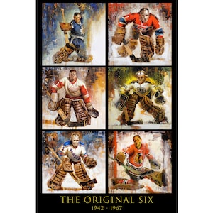 Cartel original de seis hockey o impresión de metal de pinturas originales - Decoración de arte de pared de hockey - Portero - Regalo - NHL - Vertical - Sin marco
