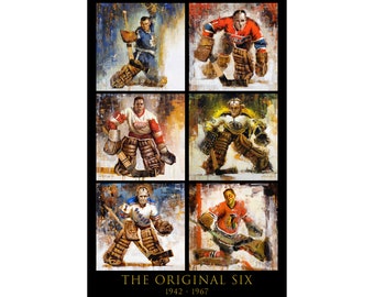 Original Six Hockey Wall Art Poster Print from Original Paintings - NHL Original 6 - Goalies - Goaltenders - Hockey Gift - Vertical