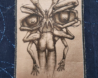 Monster Sketch of Human Limbs - Mini Satin Patch: Sew-On Dark Art Design (3” x 4”)
