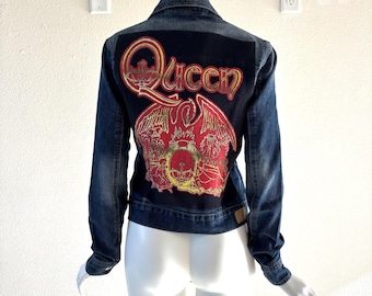 Queen Denim Jacket – Reworked Band Tee Patch (Women’s Small)