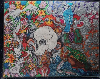 Skull Garden Patch XL – Sew-On Satin Patch (10.5” x 8.5”) – Buddhist-Inspired Artwork