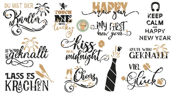 Plotterdatei Set Silvester Neujahr 12 Teilige Spruche Mit Etsy