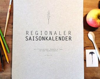 Saisonkalender für heimisches Obst und Gemüse - Wandkalender - Rezepte - regional - Küchenkalender - Graspapier - Klimaneutral