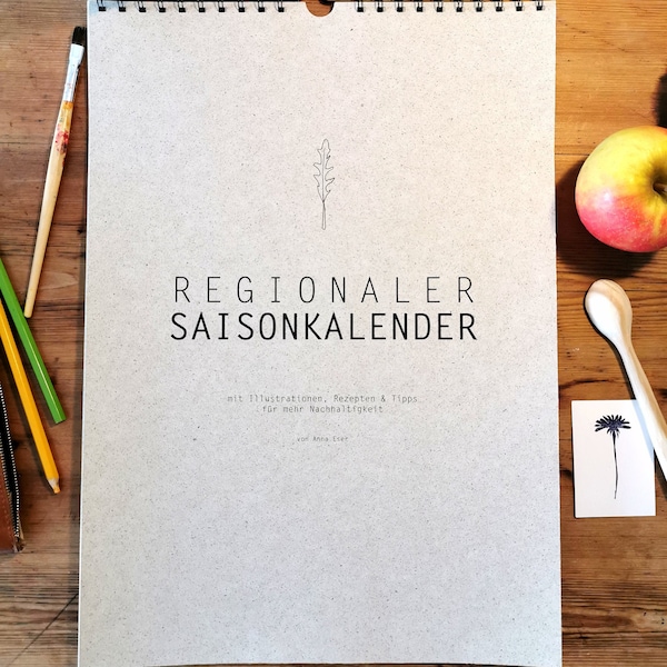 Saisonkalender für heimisches Obst und Gemüse - Wandkalender - Rezepte - regional - Küchenkalender - Graspapier - Klimaneutral