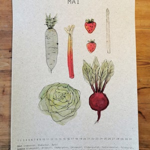 Saisonkalender für heimisches Obst und Gemüse Wandkalender Rezepte regional Küchenkalender Graspapier Klimaneutral Bild 2