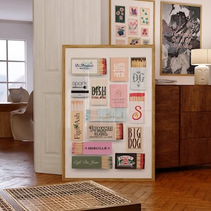 Collage de cajas y libritos de cerillas de restaurantes de Pittsburgh: arte mural digital/póster