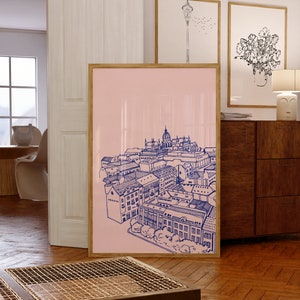 Poppy&Blue Hand Drawn Town Architecture Digital Wall Art/Poster