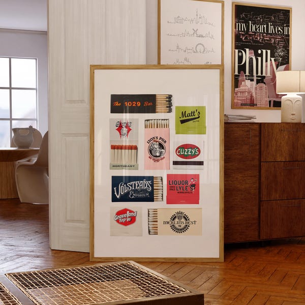 Twin Cities Minneapolis-St. Paul Bars Matchboxes & Matchbooks Collage Digital Wall Art/Poster