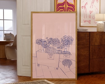 Poppy&Blue Hand Drawn Flower Market Digital Wall Art/Poster