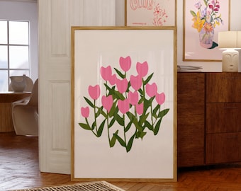 Zielony i różowy bukiet tulipanów Cyfrowa sztuka ścienna/plakat