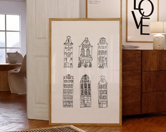 Monochrome Parisian City Townhomes/Brownstones Architecture Digital Wall Art/Poster