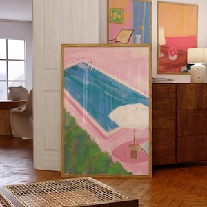 Pink Pool in Tuscany Oil Medium Digital Wall Art/Poster