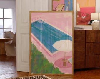 Pink Pool in der Toskana Oil Medium Digital Wall Art/Poster