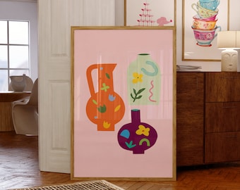 Pink Colorful Modern Flower Vases Digital Wall Art/Poster
