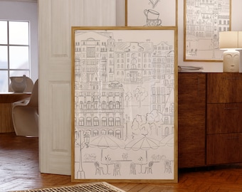 Monochrome Beautiful City Architecture Sketch Digital Wall Art/Poster