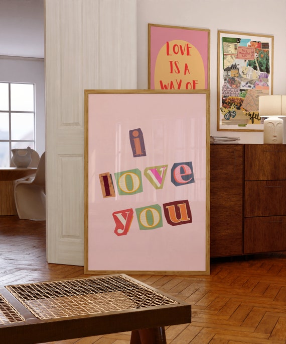 Pink I Love You Magazine Letters Digital Wall Art/Poster
