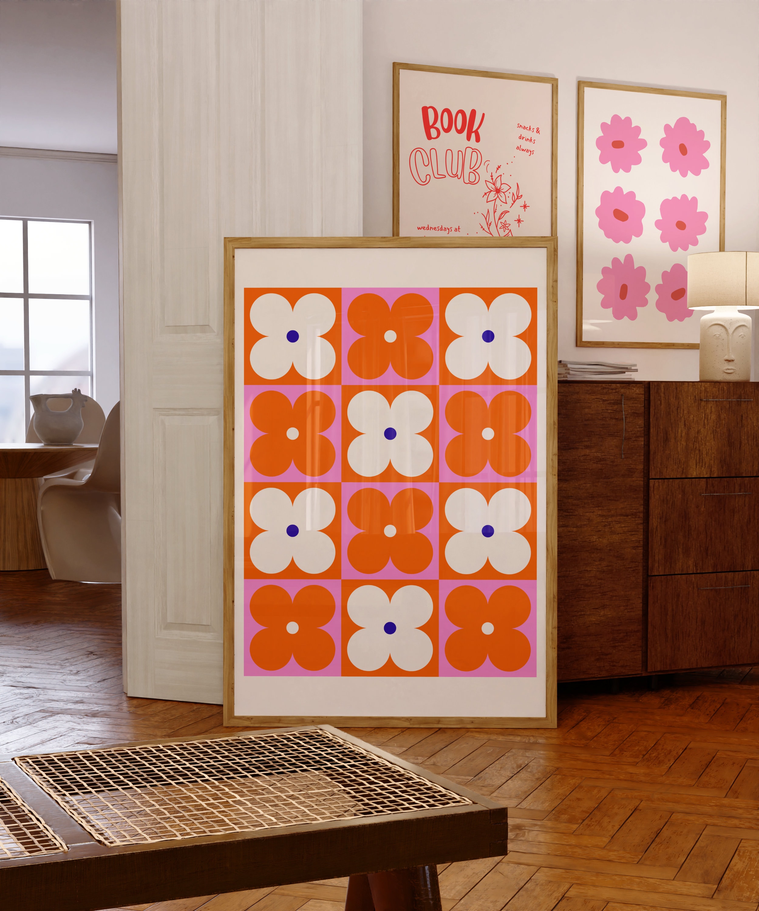 Pink&orange Colorblock Flower Digital Wall Art/poster - Etsy