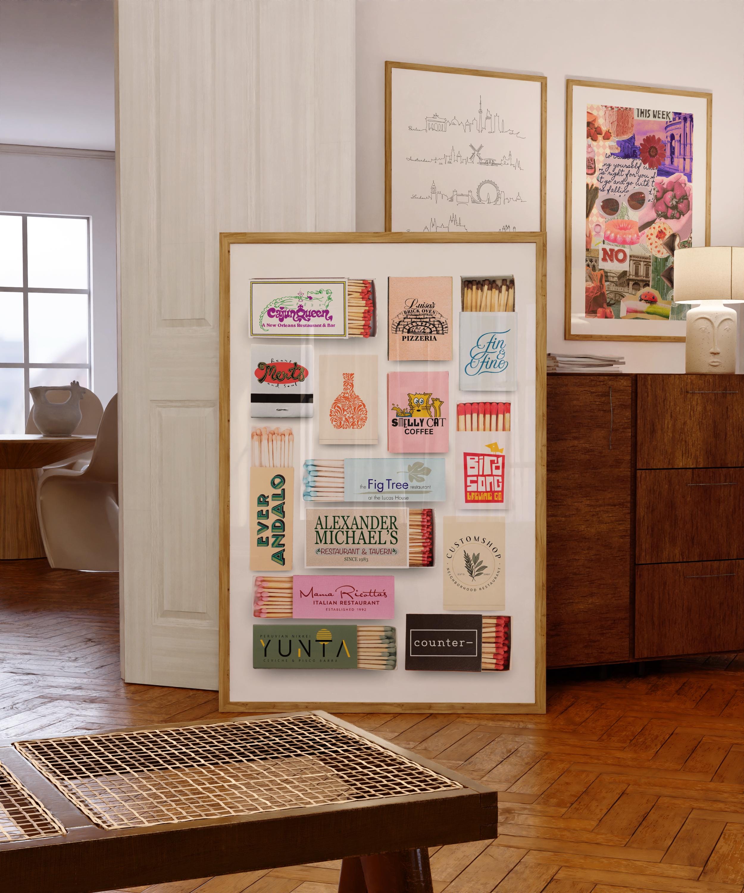 Charlotte North Carolina Restaurants Matchboxes & Matchbooks Collage Digital Wall Art/Poster