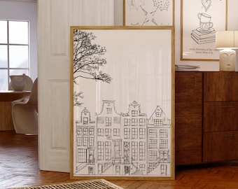 Monochrome City Townhomes/Brownstones Architecture Digital Wall Art/Poster