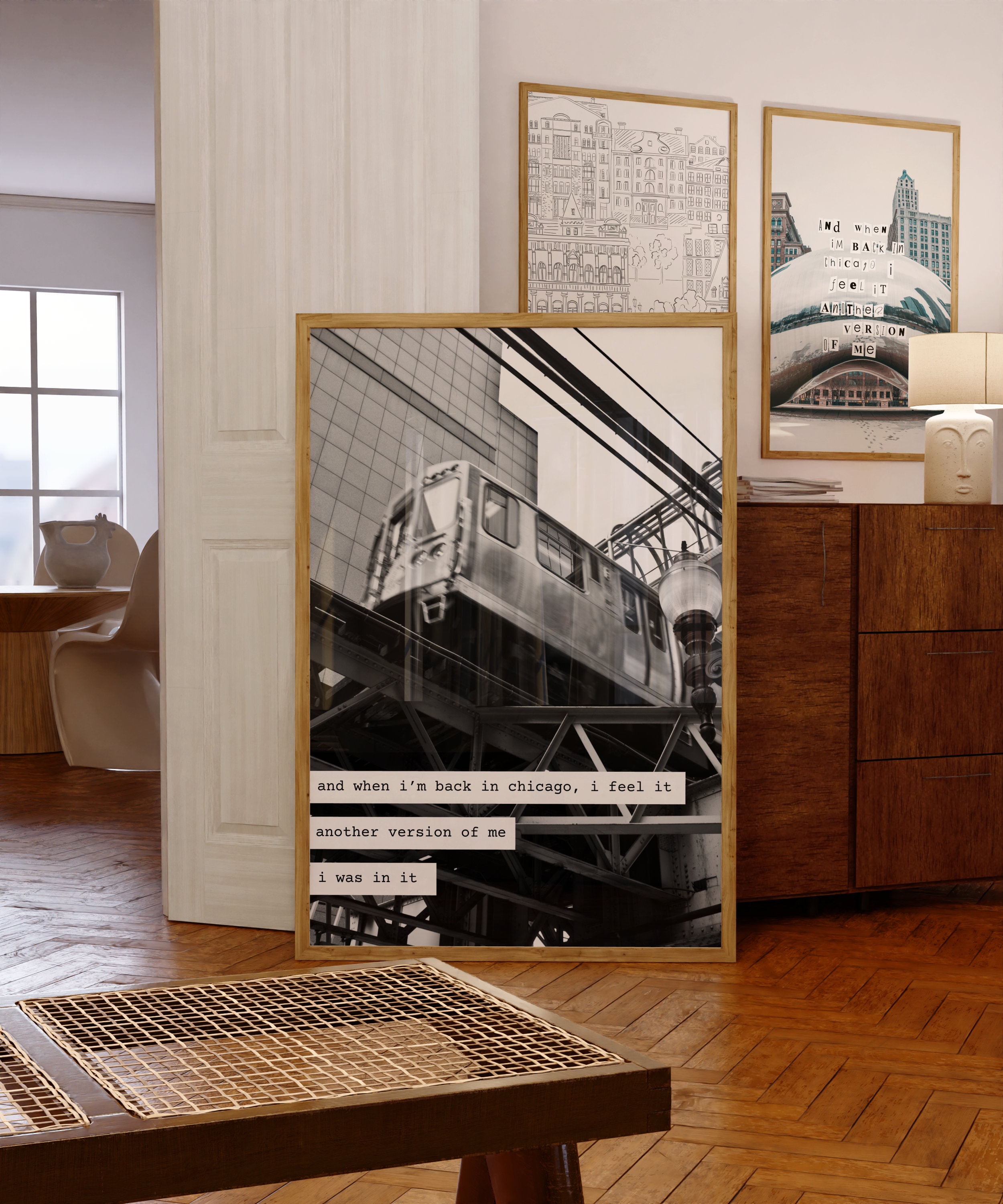 Monochrome And When I'm Back in Chicago, I Feel It Another Version of Me Train Digital Wall Art/Poster