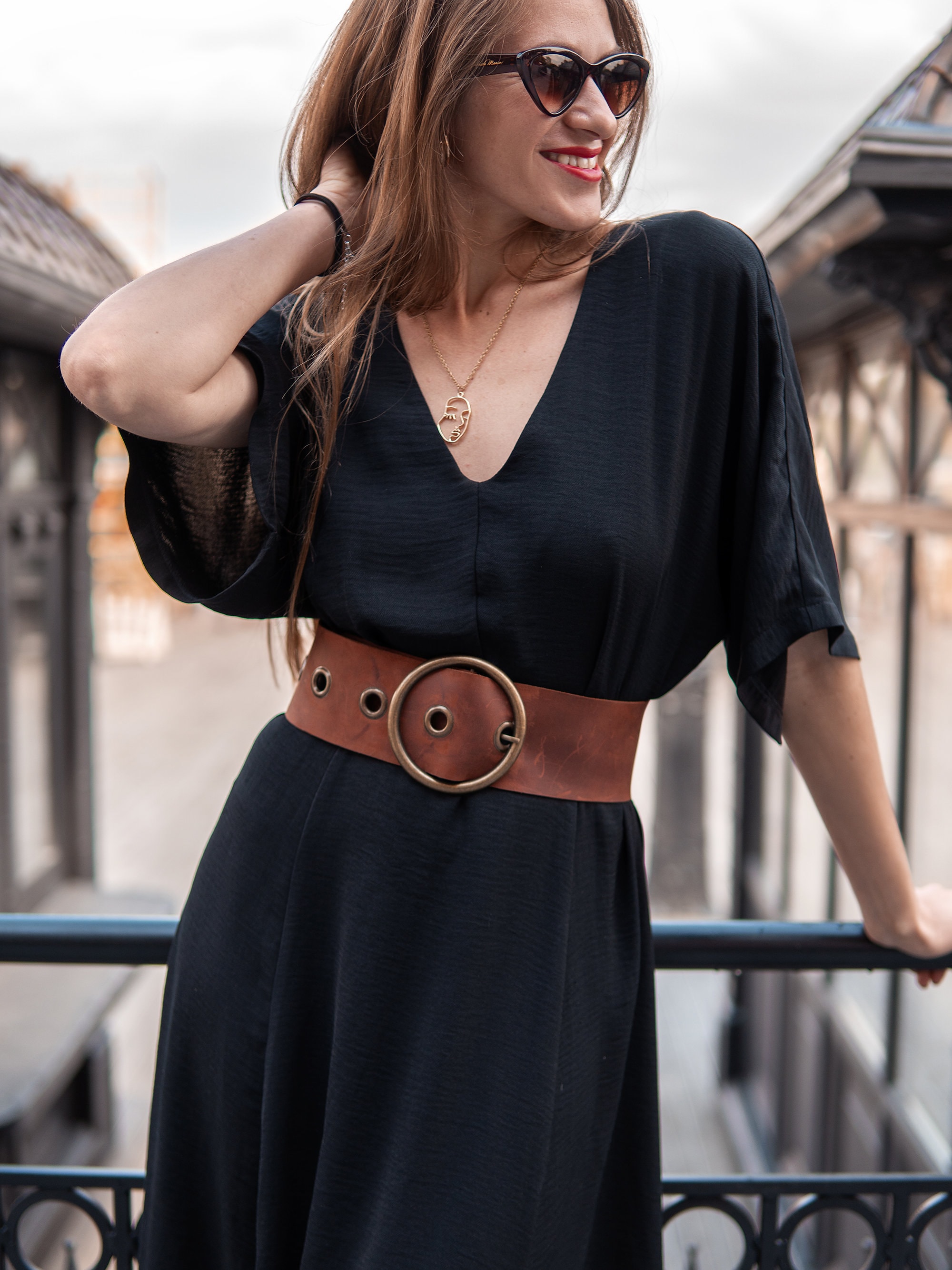 Round buckle wide belt women leather belt dress belt  Etsy