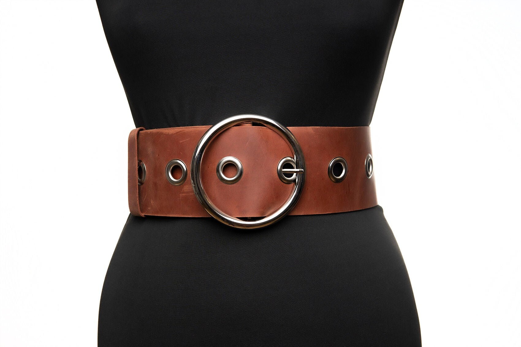 Round buckle wide belt women leather belt dress belt | Etsy