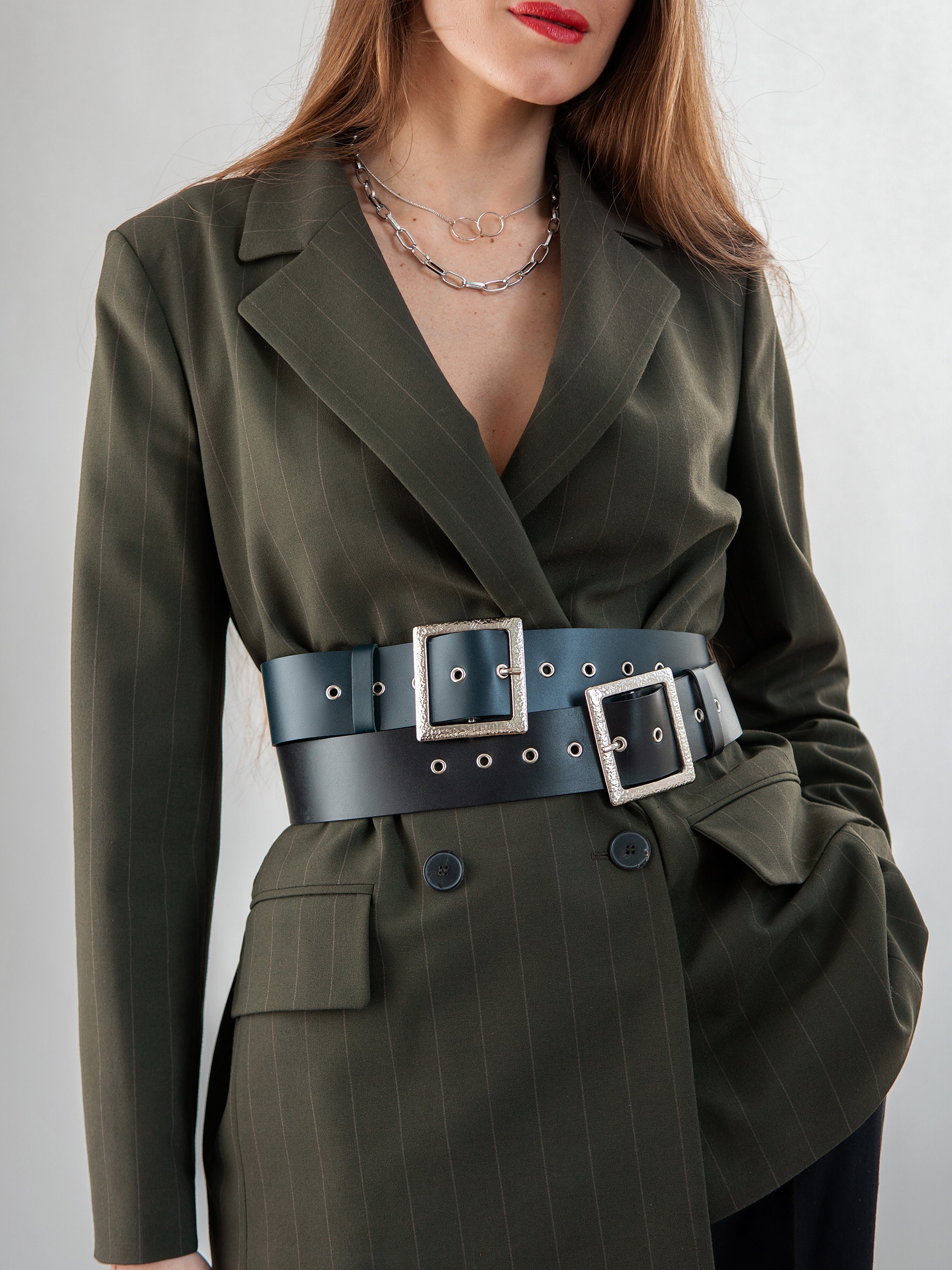 Wide leather belt square buckle belt belt for women bronze Etsy