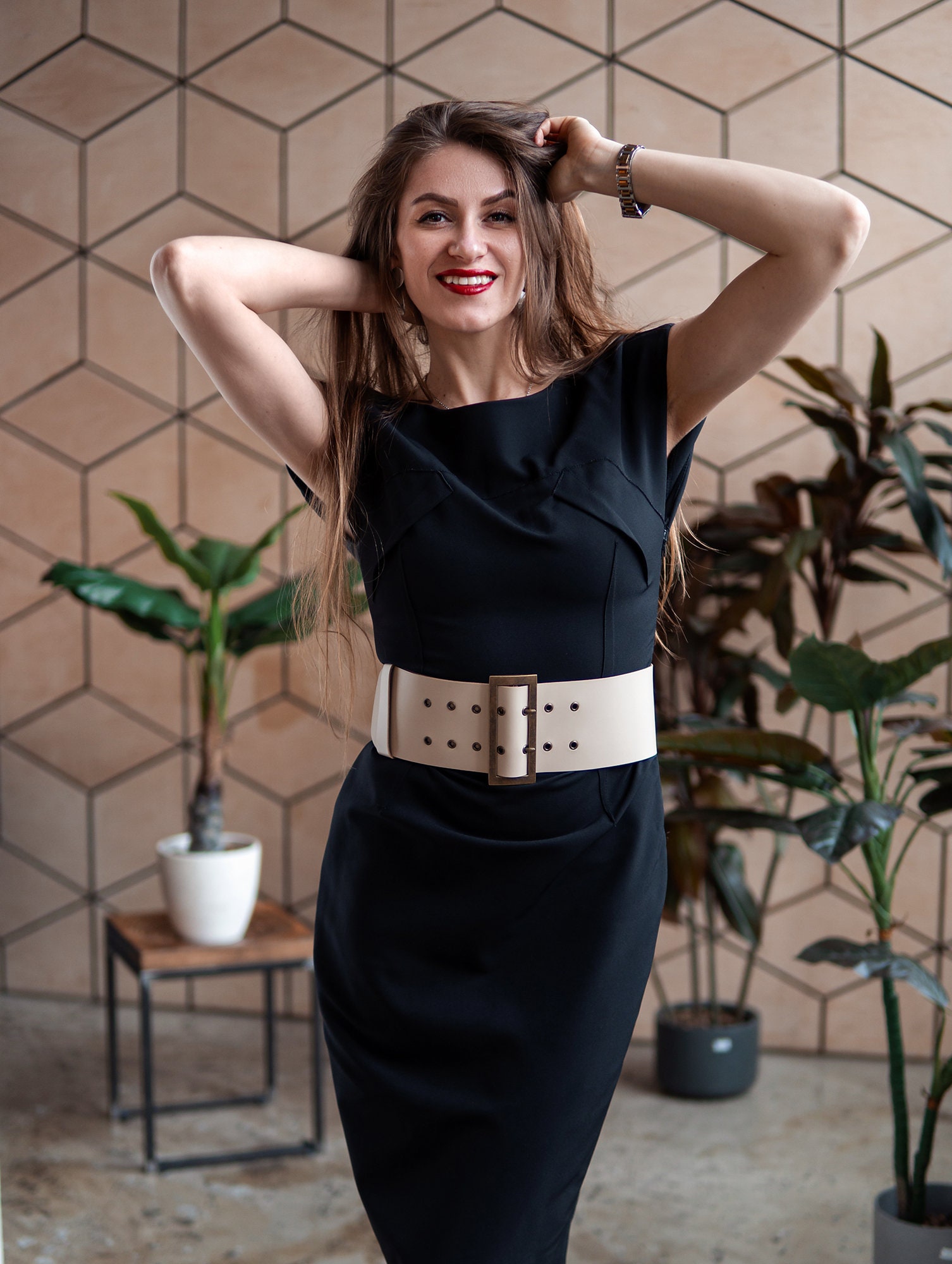 Black leather wide belt for women big buckle dress belt Etsy