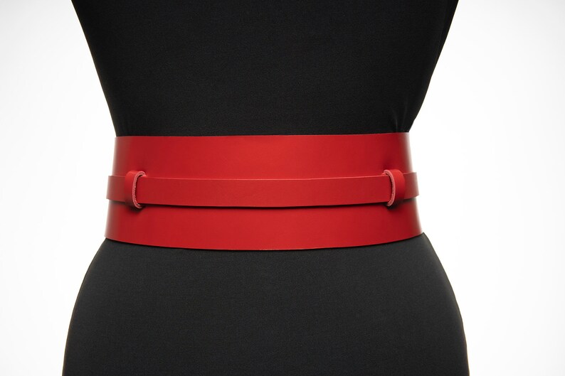 Women wide leather belt waist red leather belt handmade Etsy