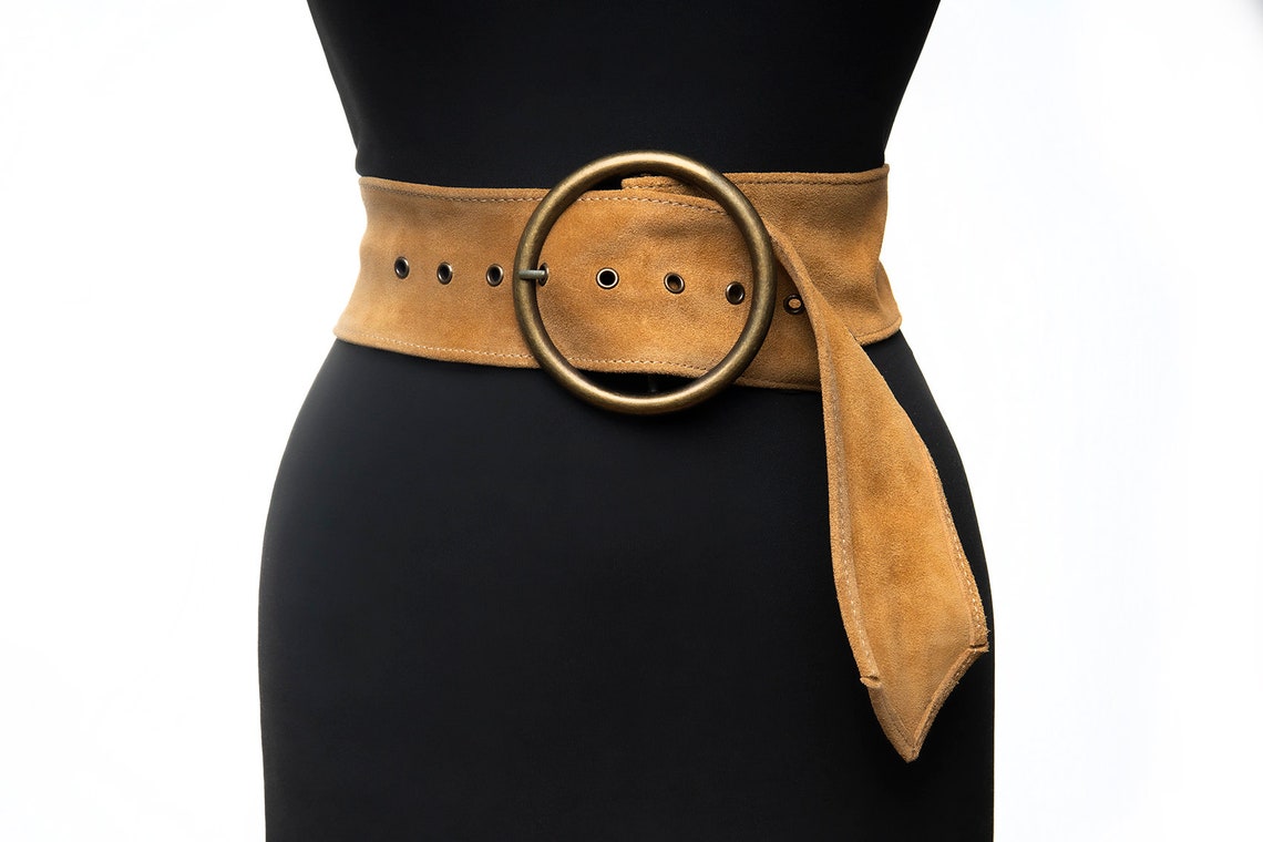 Sandy wide suede belt with round buckle for womens Etsy